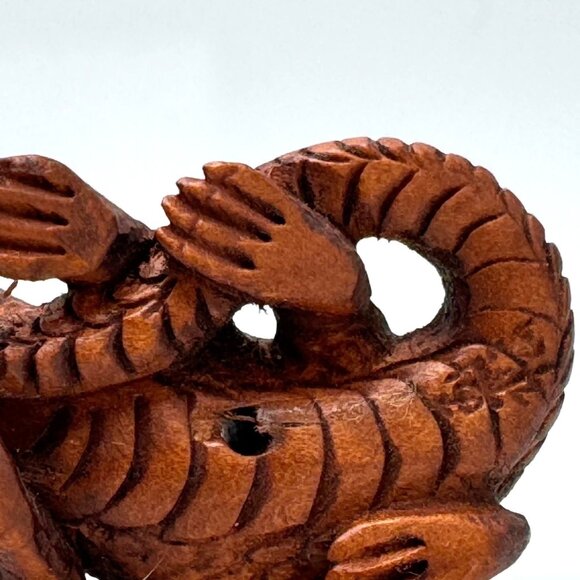 Ojime Bead Netsuke Alligator Crocodile Boxwood Signed Figurine - Picture 5 of 8